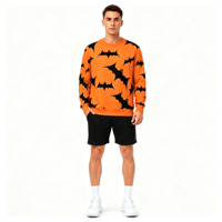 Sweat-shirt décontracté à col rond pour homme, personnalisé OEM ODM, avec impression intégrale de chauve-souris vampire, pour Halloween