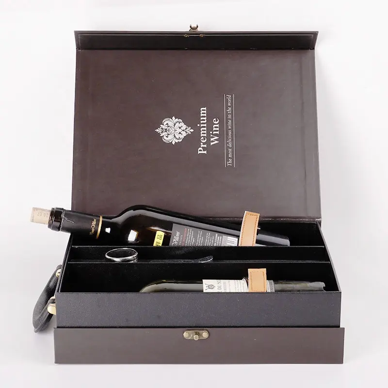 Black Travel Metal Lock Luxus maßge schneiderte Geschenk box für Wein, Luxus maßge schneiderte Wein Geschenk box mit Griff