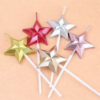 Bougie Cœur Étoile Diamant Dorée Créative et Romantique pour Décoration de Gâteau d'Anniversaire, Fournitures Festives pour Gâteaux de Fête et de Boulangerie