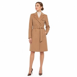 Manteau mi-long en laine mélangée 400 GSM, double boutonnage, ceinture, boutons dorés, style preppy, formel, OEM ODM XS-5XL - Product Image 1