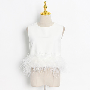 Top Corto sin Mangas con Diseño Moderno y Adorno de Plumas para <span class=keywords><strong>Mujer</strong></span>, Top Corto con Plumas de Avestruz - Product Image 6