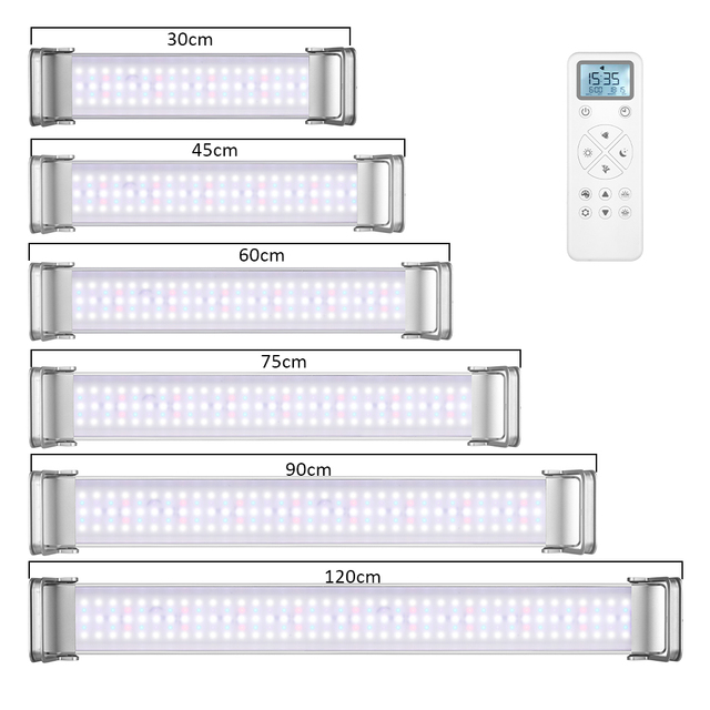 No Flash Screen 30-120cm Full Spectrum LED Aquarium Lights Separate Controller Programmable Dimmable IP54 Rated for Marine Tanks