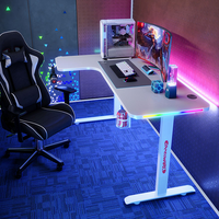Bureau de jeu LEIENTE avec ports de charge USB et éclairage LED, bureau d'ordinateur en forme de L réversible avec étagères de rangement et support pour moniteur