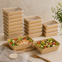 Conteneur à salade carré en kraft de qualité alimentaire, biodégradable, plusieurs capacités, utilisation pour la restauration, aliments chauds ou froids, micro-ondable