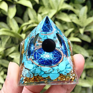 คริสตัลเพบเบิลพีระมิดเรซิ่นอีพ็อกซี่งานฝีมือตกแต่งตู้ปลาของตกแต่งตั้งโต๊ะตู้ปลาจัดสวนของขวัญทรงกลมสีดำสีเขียวขุ่น - Product Image 4