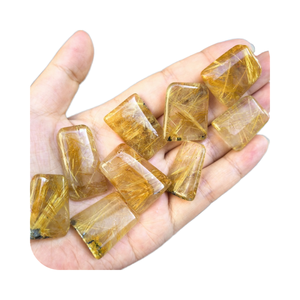 Cristal de Cuarzo Rutilado Dorado Natural, Gema Rutilada Grabada en Forma Rectangular para Sanación Espiritual, Feng Shui, Arte Coleccionable - Product Image 2