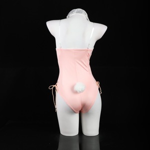 Combinaison sexy de lapine en satin rose extensible à entrejambe ouvert pour femme, tenue de jeu de rôle - Product Image 3