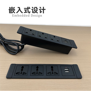 ปลั๊กไฟแบบฝังโต๊ะ 6 ช่อง 2 พอร์ต USB รางปลั๊กไฟแบบตั้งโต๊ะสำหรับเฟอร์นิเจอร์สำนักงาน ตู้ประชุม - Product Image 4