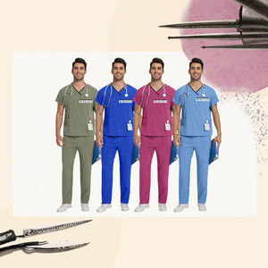 Ensemble d'uniformes médicaux unisexes noirs à col en V pour professionnels de la santé, en toile Spandex sans couture, tendance, pour spa et hôpital - Product Image 3