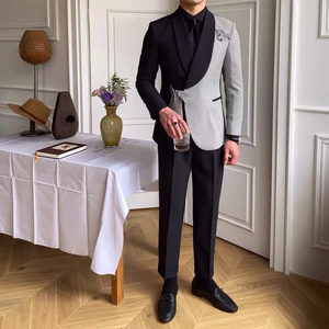 Trajes de hombre con diseño de retales únicos, chaqueta de <span class=keywords><strong>2</strong></span> piezas, pantalón, traje ajustado informal, trajes de graduación para hombre con cinturón - Product Image 4