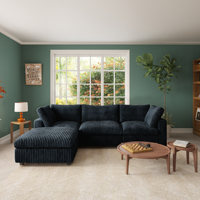 Sofá Modular Seccional de Corduroy Americano VOXHOME para 2, 3, 4, 5, 6, 7 u 8 Personas, Mueble para Sala de Estar, Color Negro