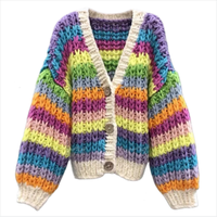 Cardigan floral vintage pour femme, tricoté décontracté et ample, col en V, nouvelle collection printemps, vente en gros