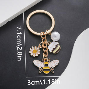 Porte-clés abeille métal Kawaii fleur <span class=keywords><strong>marguerite</strong></span> perle insecte porte-clés sac breloques émail tournesol voiture porte-clés pendentif femmes accessoires - Product Image 2