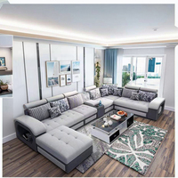 Modernes Modulares Sofa-Set mit U-förmigem Couchtisch und TV-Schrank, Schaumstoffgefüllter Stoffbezug für Kleine & Große Wohnzimmer