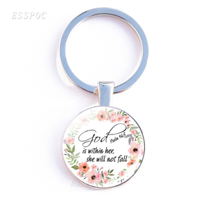 Porte-clés double face en verre cabochon avec verset biblique « Dieu est en <span class=keywords><strong>elle</strong></span>, <span class=keywords><strong>elle</strong></span> ne tombera pas » - Product Image 2