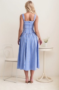 Abito personalizzato donna elegante Mahroon collo quadrato retrò stile Casual a scacchi estivi per la <span class=keywords><strong>sera</strong></span> di San Valentino - Product Image 3