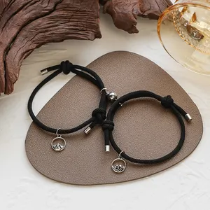 Pulseira de liga pingente magnética para casais, bracelete de casal tecido