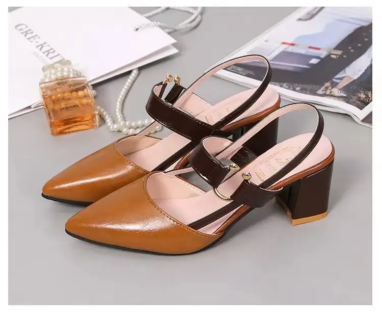 Novo estilo beleza conforto 5 cm mulheres calcanhar apontado dedo do pé escritório saltos sapatos para senhoras