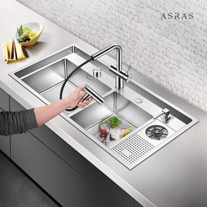 Asras SUS304 حوض مطبخ مصنوع يدويًا كوب الشطاف غسالة الزجاج الشاي نظافة الرش نحى تجفيف الحنفية الصانع 10050MD