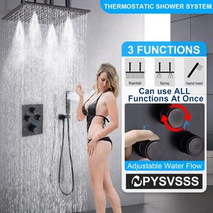 Sistema de ducha de lluvia, cabezal de ducha termostático de cuerpo completo de 16 pulgadas, grifo mezclador de latón, válvula desviadora de Ducha - Product Image 2