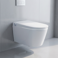 WC intelligent mural moderne à double chasse d'eau avec réservoir encastré, homologué CE, siège chauffant inclus, fonctionnement automatique, conception monobloc