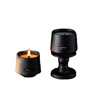 Hot Selling Yushun Eco-Friendly Handmade Soy Wax Pillar <b>Candle</b> Wooden <b>Wick</b> Black Jar Modern Art Custom Fragrance Burns 20-40 - Product Image 4