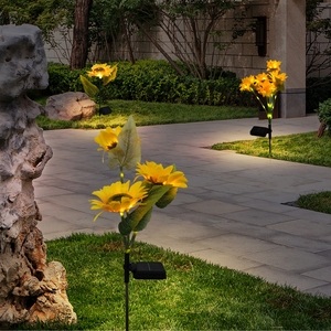 Lampe <span class=keywords><strong>solaire</strong></span> transfrontalière multi-têtes en forme de tournesol à insérer dans le sol, pour cour extérieure, aménagement paysager de jardin, pelouse - Product Image 2