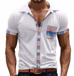 Nouvelle chemise cardigan à manches courtes pour <span class=keywords><strong>homme</strong></span>, style bohème décontracté et ample, couleurs contrastées, pour l'été - Product Image 2