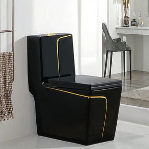 현대 럭셔리 블랙 골드 라인 세라믹 사각형 모양 바닥 장착 물 옷장 화장실 욕실 여러 가지 빛깔의 원피스 화장실 화장실 화장실 화장실 - Product Image 1