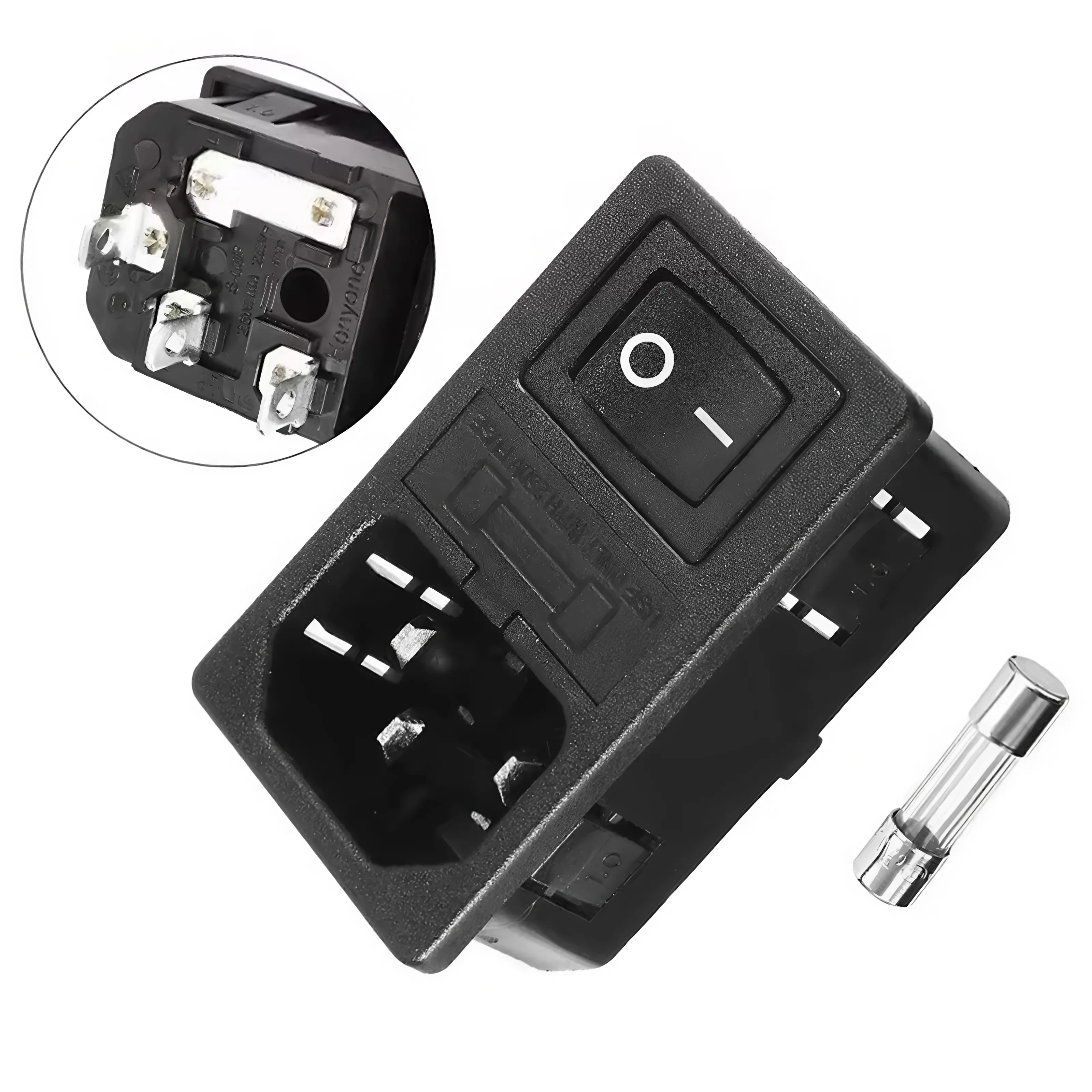 Conector de entrada de 3 pinos IEC320 C14 10A 250V tomada de energia com interruptor oscilante da lâmpada 10A suporte de fusível para equipamentos médicos