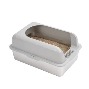 Popular Design Stainless Steel Semi Enclosed Cat Litter Basin Portable Large Space Removable Pet Litter Box Toilet