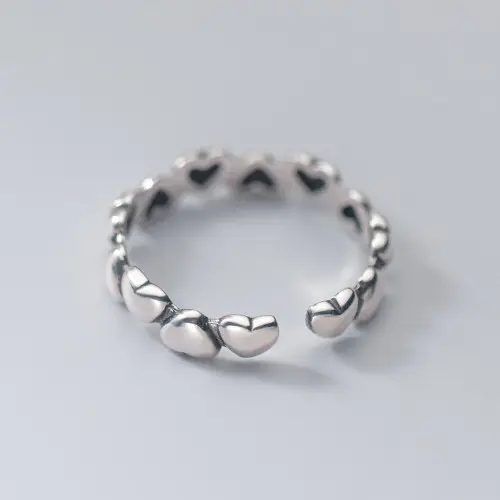S925 Sterling Silver Ring Retro Thai Love Ring Simple Creative Sweet Hand Heart Ring