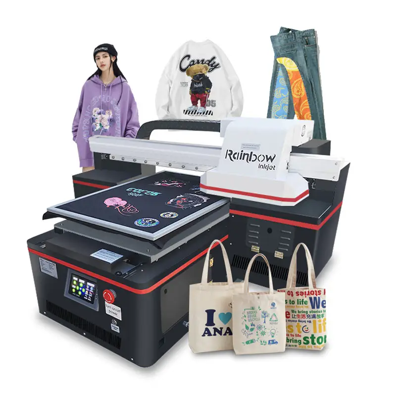 Newest technology A2 size 4060 dtg flatbed printer logo printing machine for textile garment t shirt bag hat sock
