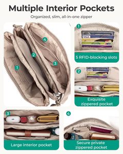 Borsa a Tracolla Media per <span class=keywords><strong>Donna</strong></span>, Borsa da Viaggio, Borsetta Imbottita da 4,3L con Scomparti RFID Bloccanti - Product Image 4