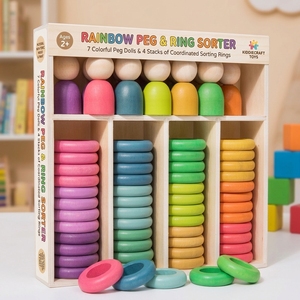 Jeu de tri de couleurs en bois Montessori <span class=keywords><strong>Grapat</strong></span> Nins avec anneaux, pièces de monnaie et poupées – Ensemble de jeu sensoriel ouvert pour enfants, idéal comme cadeau - Product Image 4