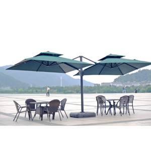 Parasol de jardin double face étanche avec manivelle et éclairage LED solaire extérieur - Product Image 3