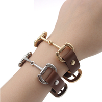Bracelet en cuir de vachette style vintage, simple, pour femme et homme, bracelet à anneau, cadeau tendance