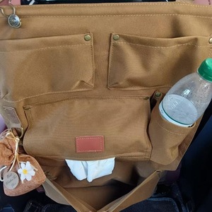 Bolsa de almacenamiento para respaldo de asiento de coche, capacidad extra grande, 4-7 bolsillos con asa para organización del asiento trasero del coche, color caqui - Product Image 3