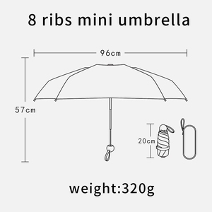 Prompt goods in stock 19 Inch 6ribs 5 Fold capsule <b>umbrella</b> black uv coating multi color Pocket <b>Umbrella</b> for traveling - Product Image 3