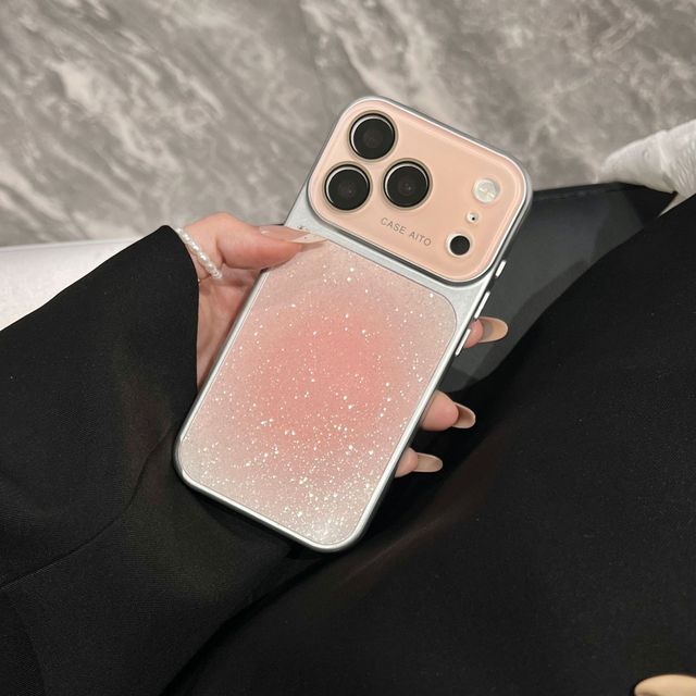 Fashion Large Window Gradient Glitter Phone Case Glass Lens Protective Hard PC Back for iPhone 17 Pro Max 16 15 14 13