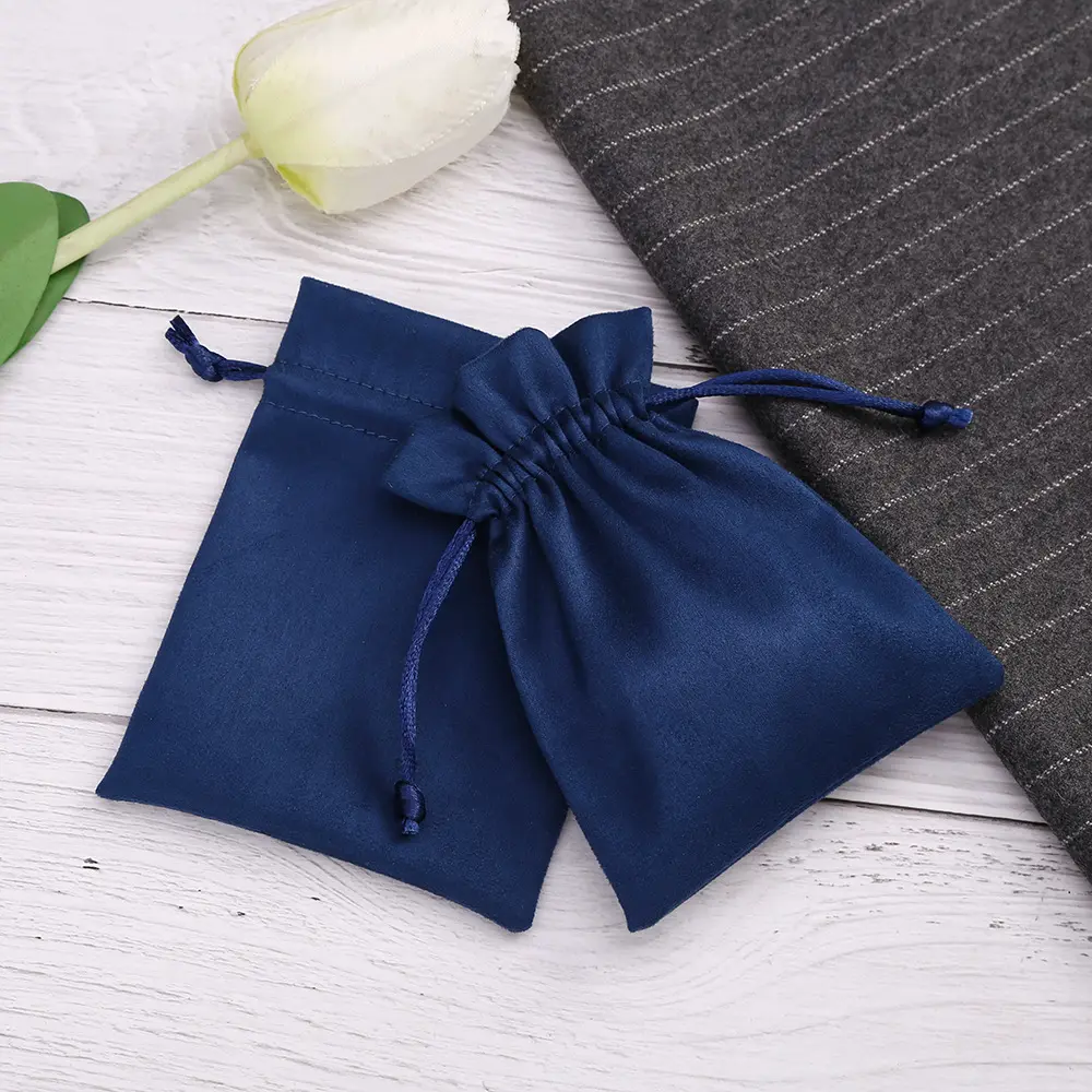 Small Jewelry Suede Fabric Pouch Suede Drawstring Bag Suede Fabric Cosmetic Bag In Bulk