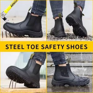 LB1079N-1 Best Selling Anti Smashing Waterproof Genuine <b>Leather</b> <b>Work</b> <b>Boot</b> with Steel Toe, Chelsea Safety <b>Boot</b> No Lace - Product Image 4