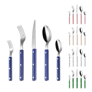 High Quality Plastic Handle Stainless Steel 6Pcs Gold Silverware Set Fork Spoon Cutlery For Wedding Events