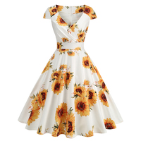 Robe vintage pour femmes des années 50 et 60, robe swing pin-up élégante pour soirée, manches courtes, décontractée, grande taille, imprimé