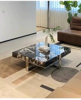 Ensemble de tables basses en marbre de luxe, design moderne haut de gamme, pour salon de villa, tables de café en pierre durables, meubles pour usage domestique