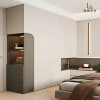 Système de rangement pour dressing avec portes courbées et fermeture douce, meuble-lavabo intégré, menuiserie de chambre sur mesure pour Melbourne