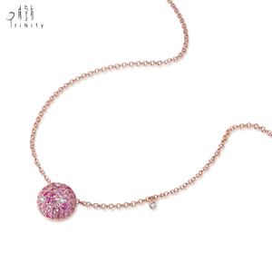 Luxury 18K <b>Solid</b> Rose <b>Gold</b> Natural Diamond & Pink Sapphire <b>Pendant</b> Necklace Adjustable Length Trendy Unisex - Product Image 2