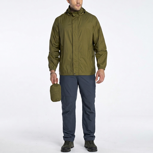Chaqueta Impermeable con Capucha para Hombre, Color Verde Oliva, con Cierre de Cremallera, Ropa Casual para Exteriores, Temporada de Primavera, Corte Regular, Cuello Alto - Product Image 1