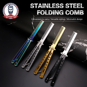 Pettine in acciaio inossidabile pettine a farfalla pettine pieghevole a colori all'ingrosso barbiere strumento professionale per tagliare i capelli - Product Image 3