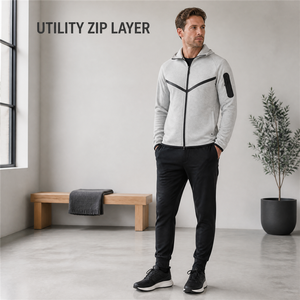 Chaqueta Deportiva de Punto con Capucha y Cierre para Hombre, con Ribete en Forma de V y Bolsillo en la Manga, para Invierno, 100% Algodón, Talla Grande - Product Image 5